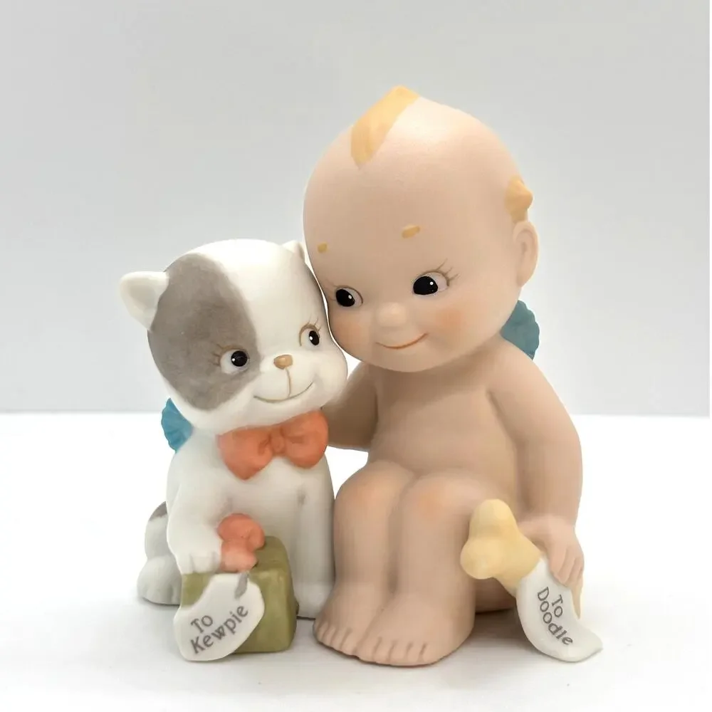 VTG 1993 Enesco/Jesco, Rose O'Neill Porcelain Kewpie Doll & Doddle Dog Figurine